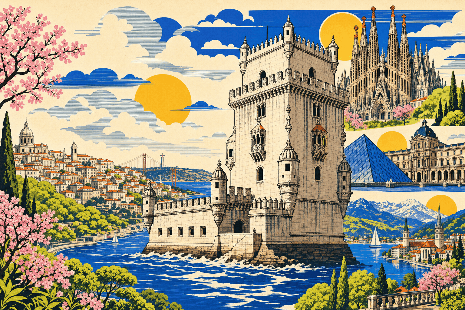 Europe travel hero illustration